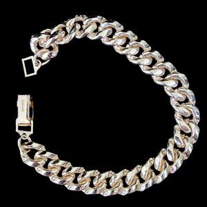 Vintage 1940s Chunky German Silver Curb Chain Bracelet - Signed Germany